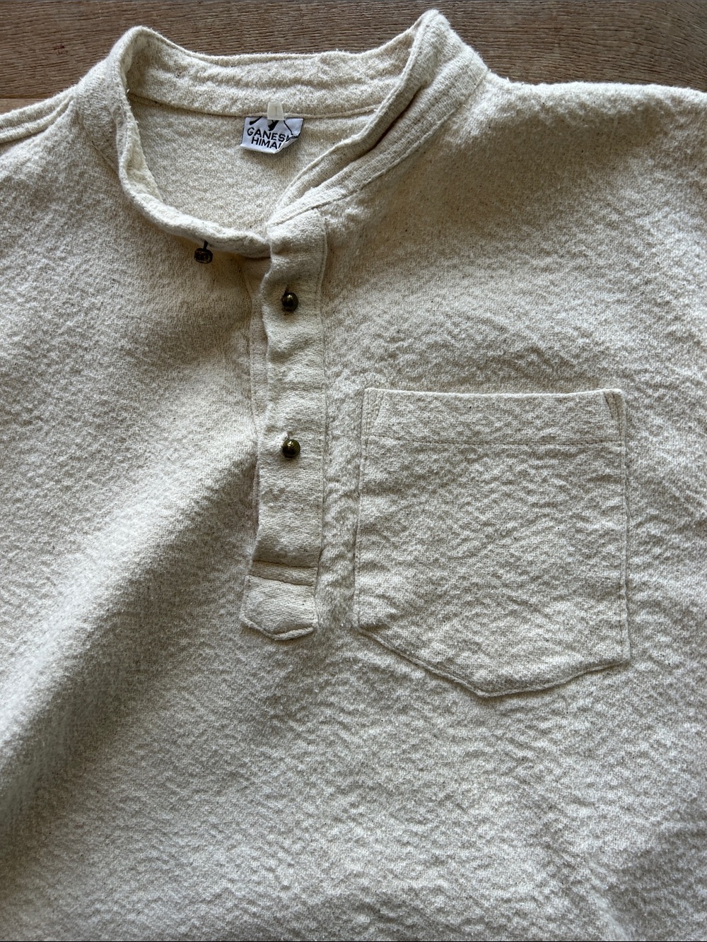 Ganni Cream Textured Henley with Chest Pocket - Picture 4 of 7